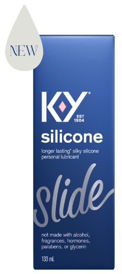 The front of K-Y Lubricant - Silicone box with a ‘NEW’ icon