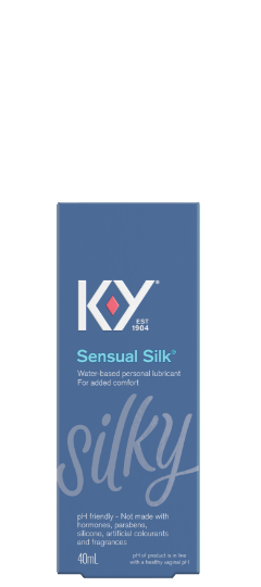 The front of K-Y Lubricant - Sensual Silk Liquid box