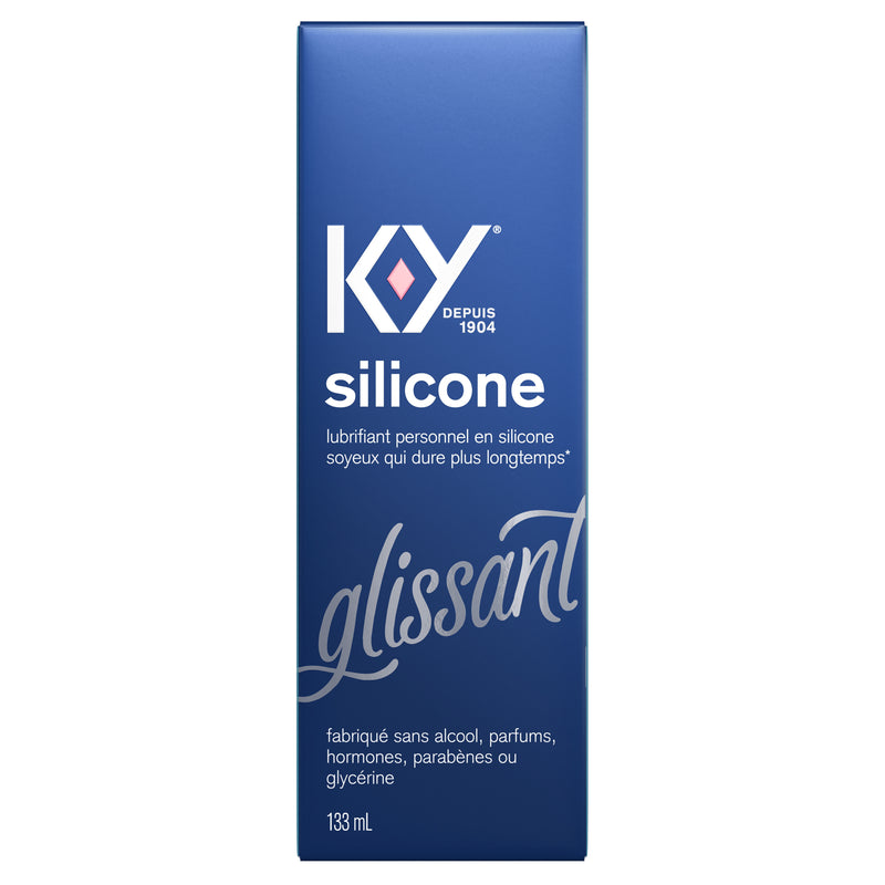 Back side of K-Y Lubricant - Silicone box in French/Arrière d’une boîte de lubrifiant K-Y — Silicone en français