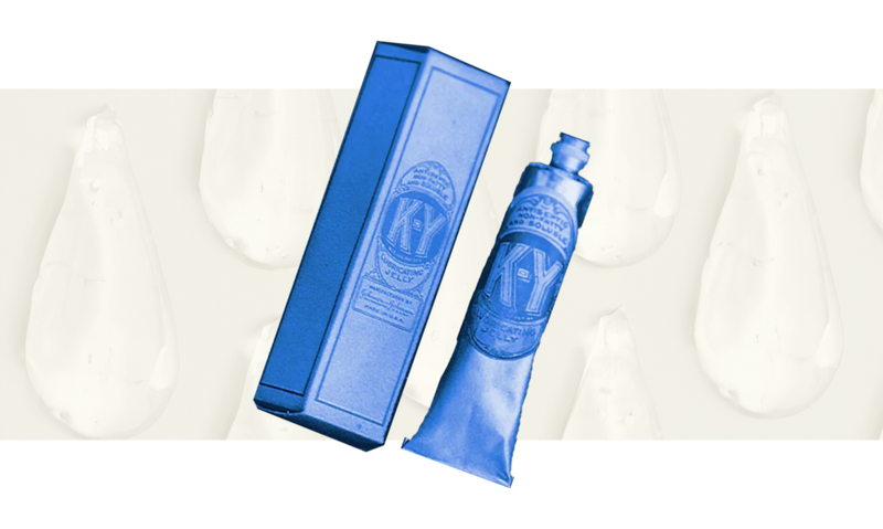 K-Y lubricant bottle from 1904 on a droplet background.