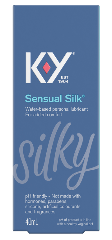 The front of K-Y Lubricant - Sensual Silk Liquid box