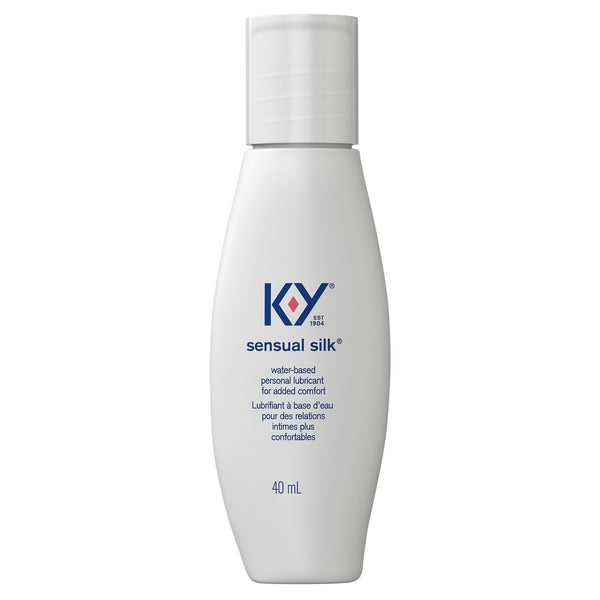 Front of K-Y Lubricant - Sensual Silk Liquid bottle/Avant d’un flacon de lubrifiant K-Y — Liquide Sensual Silk
