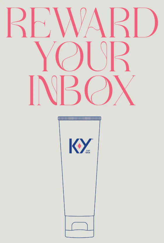 'Reward Your Inbox' text around an illustrative drawing of K-Y Lubricant