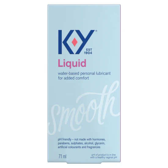 Front of K-Y Lubricant - Liquid box/Avant d’une boîte de lubrifiant K-Y — Liquide