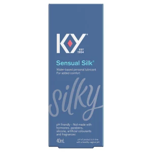 Front of K-Y Lubricant - Sensual Silk Liquid box/Avant d’une boîte de lubrifiant K-Y — Liquide Sensual Silk